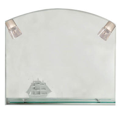 Bathroom Mirror 75Χ90 with Engraved Ship, 2 lights