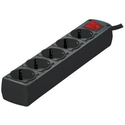 Extension Lead Schuko 5 Sockets Black With Switch 