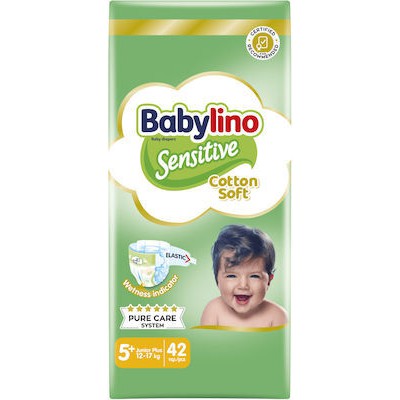 BABYLINO Sensitive Cotton Soft Νο.5+ (12-17 kg) Απορροφητικές & Πιστοποιημένα Φιλικές Παιδικές Πάνες 42 Tεμάχια