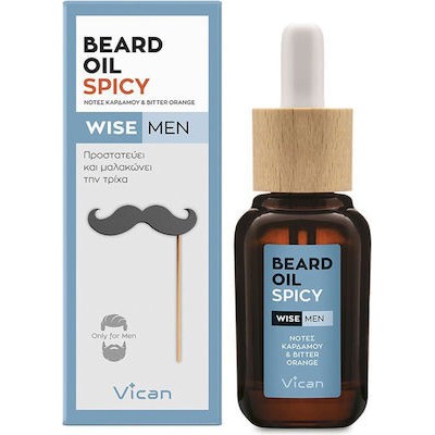 WISE Men Beard Oil Spicy Λάδι Περιποίησης Γενειάδας Mε Άρωμα Κάρδαμου & Bitter Orange 30ml