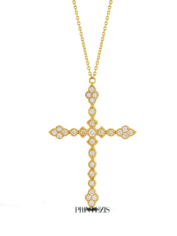 Σταυρός Χρυσός Κ18 με Διαμάντια και Αλυσίδα 