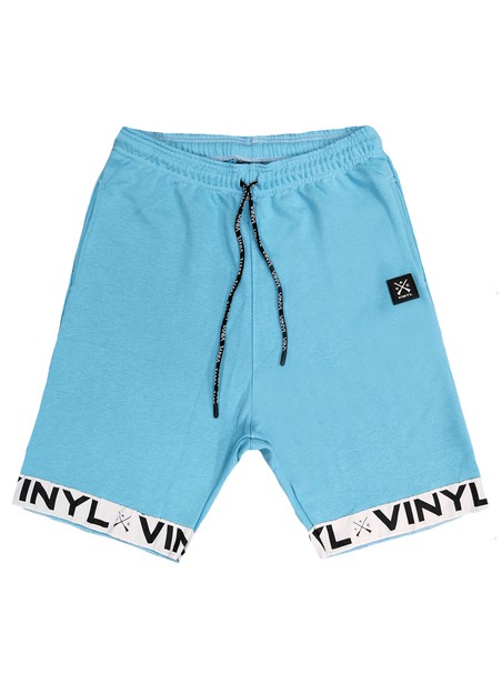 Vinyl art clothing teal shorts with logo tape	