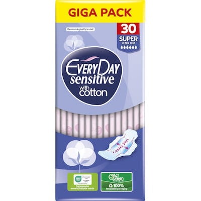 EVERYDAY Giga Pack Σερβιέτες Sensitive with Cotton Super Ultra Plus 30 Τεμάχια