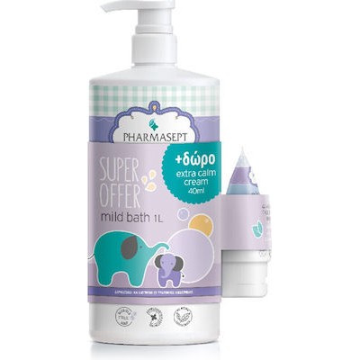 PHARMASEPT Promo Baby Care Mild Bath Αφρόλουτρο Για Σώμα & Μαλλιά Με Αντλία 1000ml & Extra Calm Cream Κρέμα Αλλαγής Πάνας 40ml