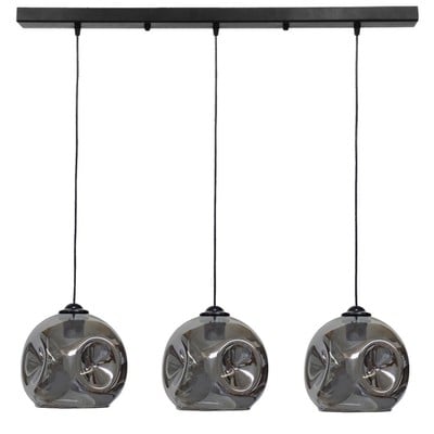 Pendant Light 3/L E27 Black Base Smoked Glass