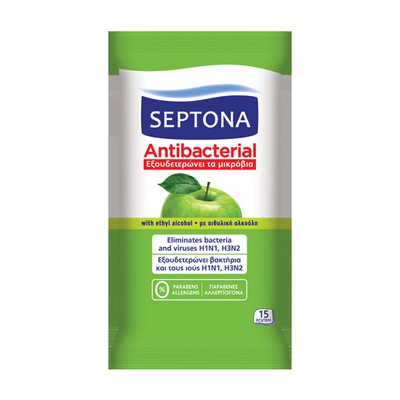 SEPTONA Liquid Antibacterial Wipes With Aroma Green Apple x15 Pieces