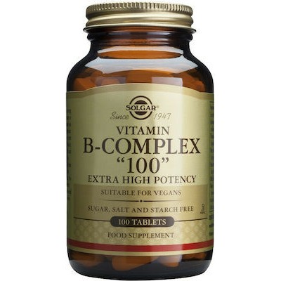 SOLGAR Vitamin B Complex 100, Σύμπλεγμα βιταμινών Β Για Την Υγεία Του Νευρικού Συστήματος & Του Δέρματος, 100 Φυτικές Κάψουλες