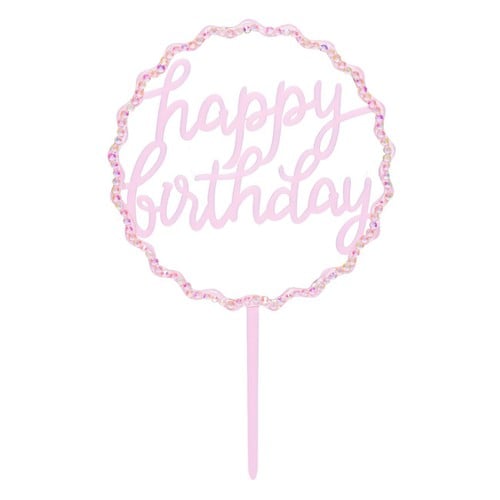 "Happy Birthday" dekorues torte, ngjyrë rozë