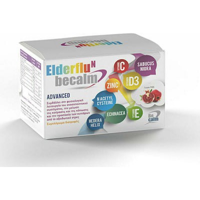 BE CALM Elderflu Advanced Συμπλήρωμα Διατροφής Για Την Καταπολέμηση Των Συμπτωμάτων Της Γρίπης & Του Κρυολογήματος Με Γεύση Ρόδι x7 Φακελάκια