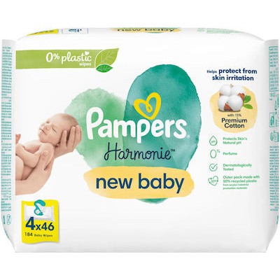 PAMPERS Harmony Wipes New Baby  Μωρομάντηλα Χωρίς Οινόπνευμα & Άρωμα (12 Συσκευασίες Των 46 Τεμαχίων) 552 Τεμάχια