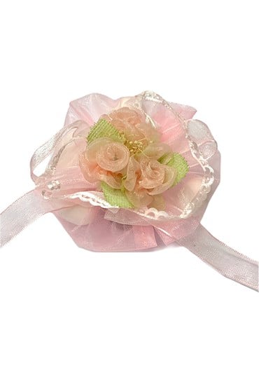 Μπομπονιέρα 10 τμχ. στρογγυλή ροζ με τριαντάφυλλα