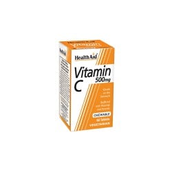 Health Aid Vitamin C 500mg Συμπλήρωμα Διατροφής Βιταμίνη C Μασώμενη Με Αγριοτριανταφυλλιά & Ασερόλα Με Γεύση Πορτοκάλι 60 μασώμενες ταμπλέτες