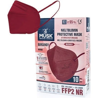 MUSK Meltblow Protective Mask FFP2 NR Προστατευτική Μάσκα Μιας Χρήσης Μπορντό 50 Τεμάχια 5x10