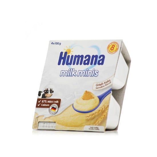 HUMANA Milk Minis Semolina Biscuit - Επιδόρπιο Γιαουρτιού Από Τον 8ο Μήνα  Με Σιμιγδάλι Μπισκότο 4x100gr - Natural Care