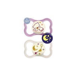 Mam Air Night Orthodontic Silicone Pacifiers 16+ Months Pink Moon Cat 2 pieces