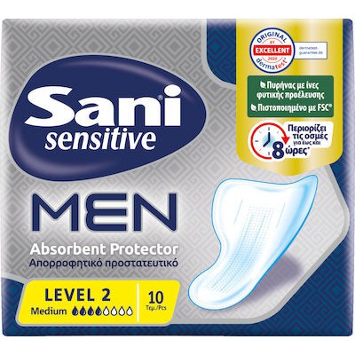SANI Sensitive Men Super Level 2 Απορροφητικά Προστατευτικά Επιθέματα Ακράτειας Για Τον Άνδρα 10 Τεμάχια