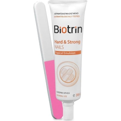 BIOTRIN Hard & Strong Nails Topical Emulsion Ενυδατικό Σκληρυντικό & Προστατευτικό Γαλάκτωμα Καθημερινής Φροντίδας Για Τα Εύθραυστα Νύχια 20ml