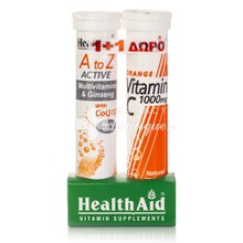 Health Aid Σετ Α to Ζ Multivitamis & Ginseng + Q10 - Tutti Frutti, 20 αναβρ. δισκία & Δώρο Health Aid Vitamin C 1000mg - Πορτοκάλι, 20 αναβρ. δισκία
