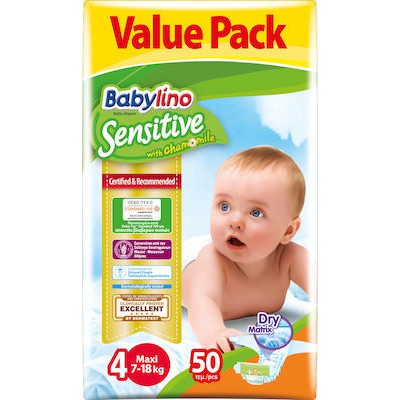Babylino Maxi Plus Νο.4 (7-18 kg) Value Pack Απορροφητικές & Πιστοποιημένα Φιλικές Βρεφικές Πάνες 50 Τεμάχια