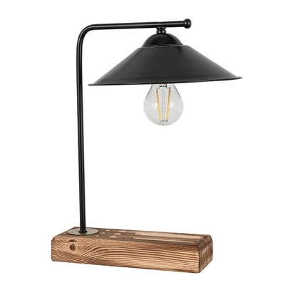 Table Lamp Wooden Base And Black Hat 1Xe27X40W