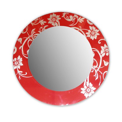 Circular Mirror 60 cm Red with silver patterns