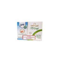 Am Health Promo Smile Ashwagandha Herb 60 caps & Gift Omegor Mind Food Supplement For Good Memory 60 caps