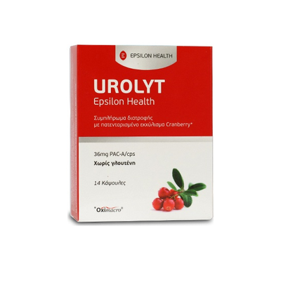 EPSILON HEALTH Urolyt Συμπλήρωμα Διατροφής Με Πατενταρισμένο Εκχύλισμα Cranberry 36mg x14 Κάψουλες