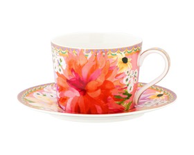 Maxwell Williams Κούπα 240ml με πιατάκι Πορσελάνη  Ροζ  Teas & C's Dahlia Daze-Σε Συσκευασία Δώρου