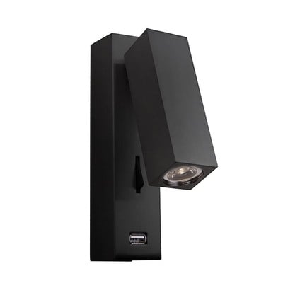 Wall Light Led Black Ματ-Usb