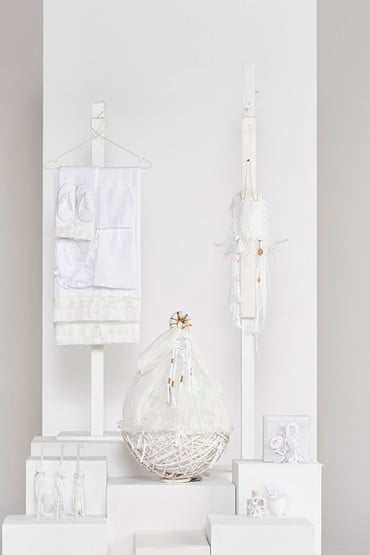 Ολοκληρωμένο σετ βάπτισης λευκό Boho Luxury με δισάκι