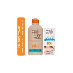 Garnier Ambre Solaire ECO Design High Sun & Face Protection With Sensitive Advanced Sunscreen Anti-Wrinkle Face Cream SPF50 With Hyaluronic Acid 50ml & Ocean Protect Body Emulsion SPF50 200ml 