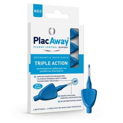 PLAC AWAY Plac Away Triple Action Μεσοδόντια Βουρτσάκια 0.6mm ISO 3 Μπλε x6 τμχ