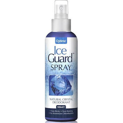 OPTIMA Ice Guard Natural Crystal Deodorant Original Unperfumed Spray Αποσμητικό Σπρέι Κατά Των Βακτηριδίων Της Κακοσμίας Δεν Αφήνει Λεκέδες Στα Ρούχα 100ml