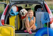 Child girl daughter dog car trip