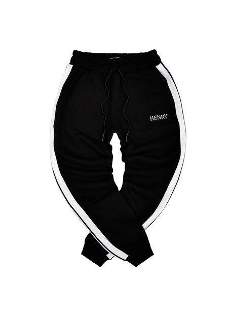 HENRY CLOTHING BLACK WHITE TAPED TRACKPANTS