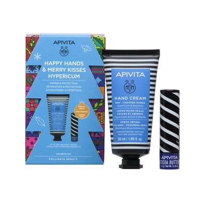 APIVITA Κρέμα Χεριών Happy Hands & Merry Kisses Hypericum 50ml + Ενυδατικό Χειλιών Cocoa Butter 4,4g