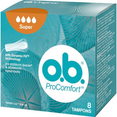OB ProComfort Curved Grooves Super Ταμπόν Μεγάλης Ροής x8