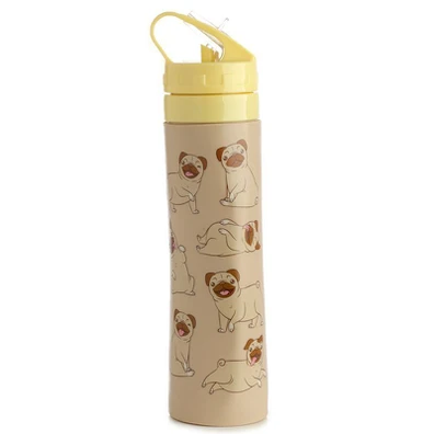 Mopps Pug Reusable Foldable Silicone Flip Straw Wa