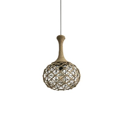 Pendant Light With Black Metal And Beige Rope