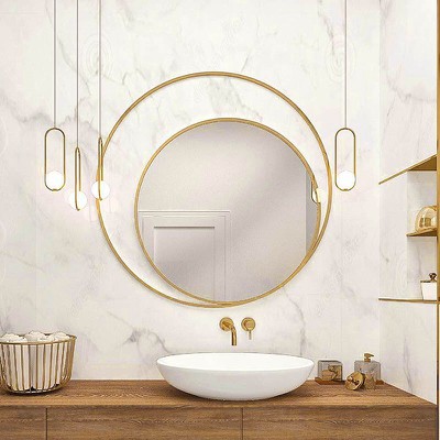 Bathroom wall mirror round F80 with double gold st