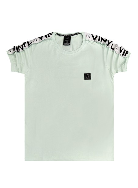 Vinyl art clothing mint green t-shirt with logo tape