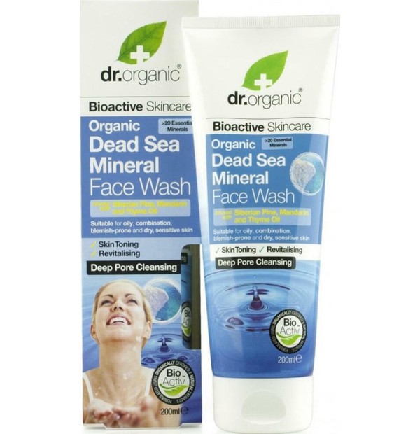Dr.Organic Dead Sea Mineral Face Wash Υγρό Καθαριστικό Προσώπου από Βιολογικά Μεταλλικά Στοιχεία της Νεκράς Θάλασσας, 200 ml
