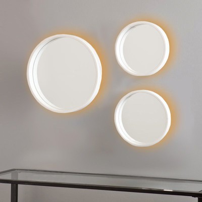 Arrangement of round wall mirrors with led made of