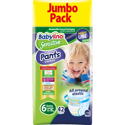 Babylino Sensitive Pants Night Use Unisex Νο.6 (15+ kg) Απορροφητικές & Πιστοποιημένα Φιλικές Παιδικές Πάνες Βρακάκι 42 Τεμάχια