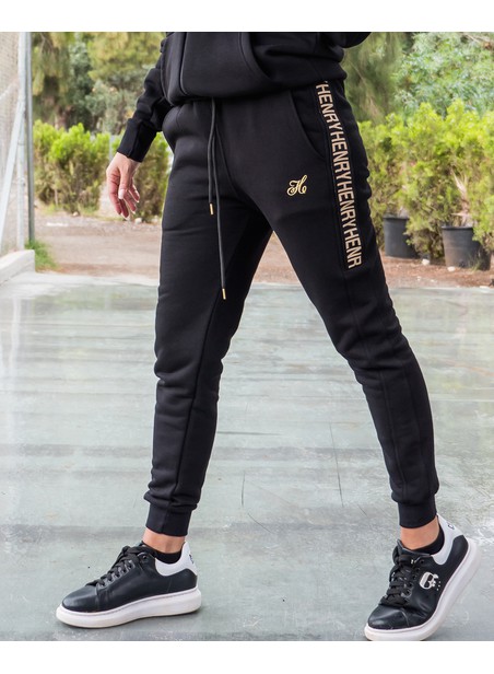 Henry clothing black gold taped pants