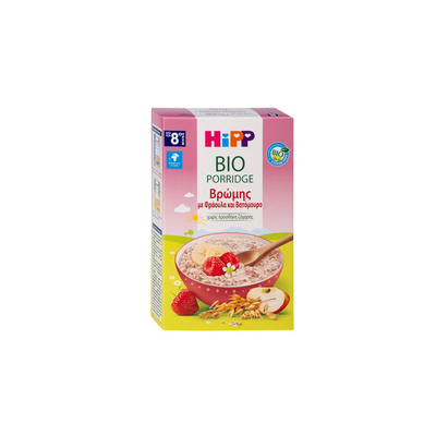HIPP Bio Βρεφική Κρέμα Βρώμης Με Φράουλα & Βατόμουρο Χωρίς Ζάχαρη Για Ηλικίες 8μηνών+, 250gr