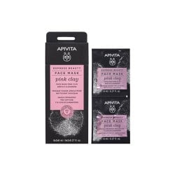 Apivita Express Beauty Face Mask Pink Clay Μάσκα Προσώπου Με Ροζ Άργιλο Για Απαλό Καθαρισμό 2x8ml