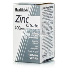 Health Aid Zinc Citrate 100mg - Ανοσοποιητικό, 100tabs