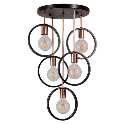 Pendant Light 5 Lights Rosette Black With Copper