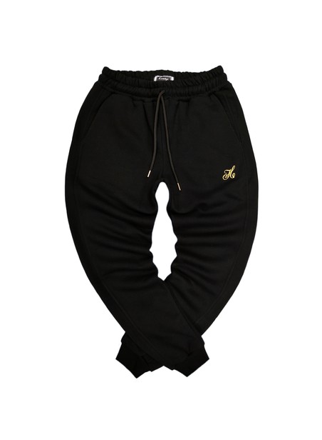 HENRY CLOTHING BLACK TRACKPANTS WITH GOLD LOGO